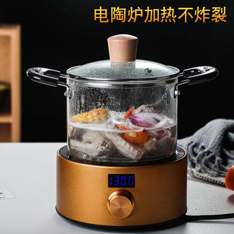 透明双耳玻璃锅蒸锅家用大容量厨具高硼硅耐高温明火玻璃汤锅