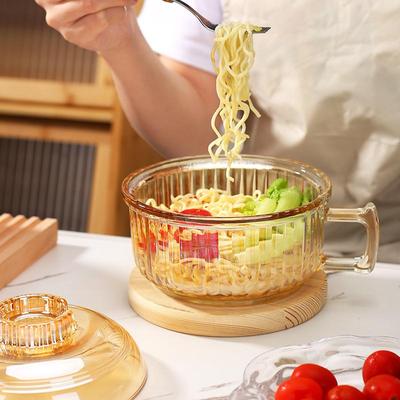 透明琥珀玻璃泡面碗带把手一只装