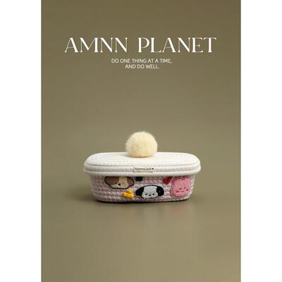 AMNN 卡通修狗棉线收纳桶桌面手工编织置物筐床头钥匙杂物置物蓝