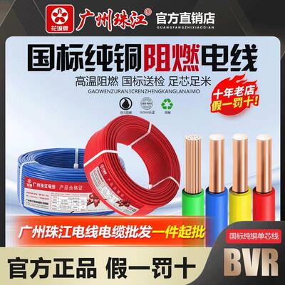 广州珠江电线国标铜芯1.5/2.5/4/6平方阻燃单芯线铜线接接地线BVR