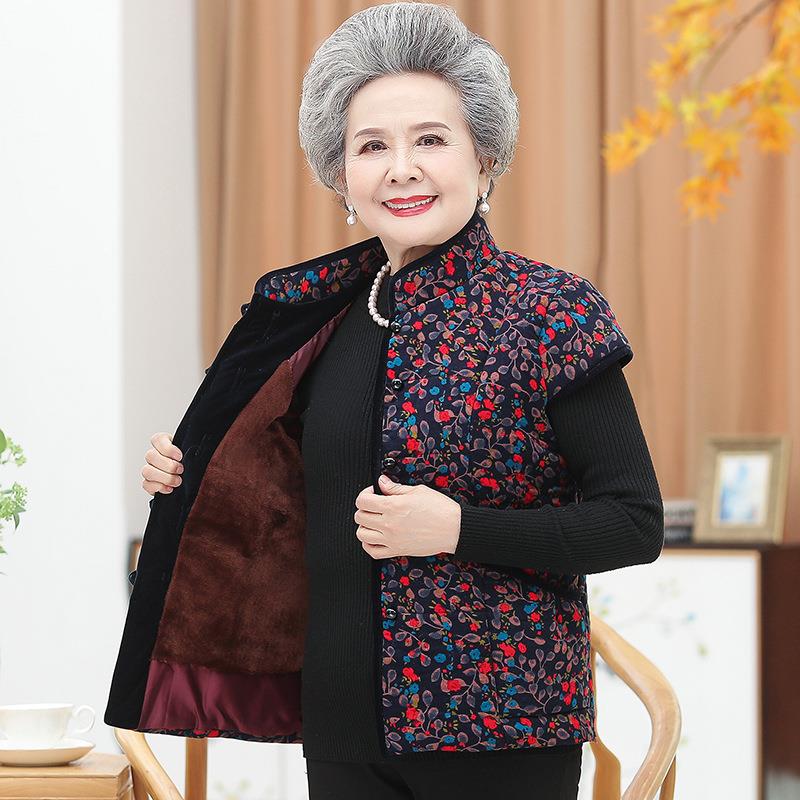 中老年女马甲加绒加厚背心妈妈坎肩外套奶奶秋冬装保暖短袖棉马夹