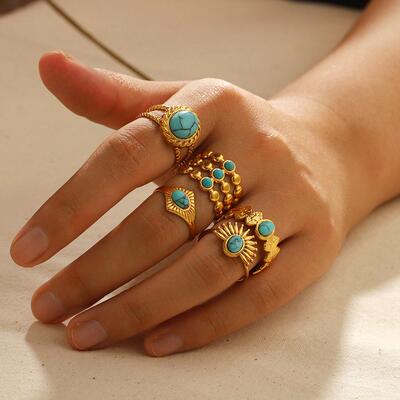 Cross border titanium steel inlaid with turquoise rings in