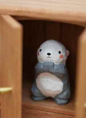 木刻自习室木雕海獭可爱桌面摆件雕刻工艺礼品摆饰书房办公区小摆