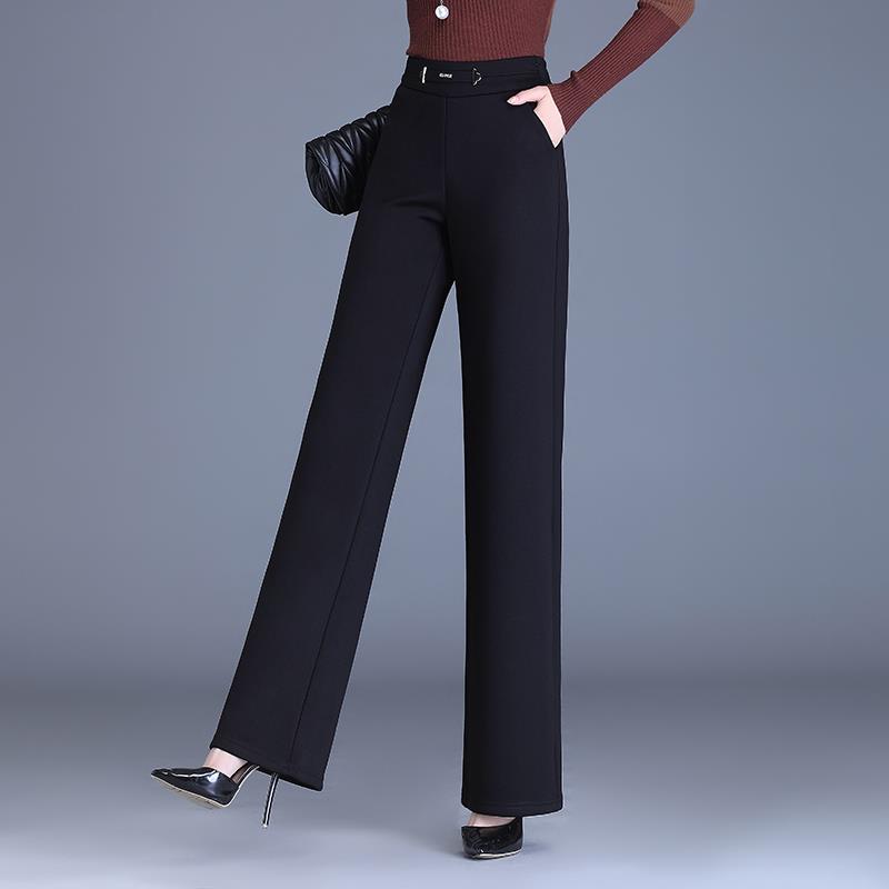 直筒宽裤女春秋高腰垂感中年妈妈西装裤黑色松紧腰宽松显瘦长裤