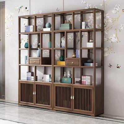 新中式博古架古董架实木仿古多宝阁南榆木展示柜小摆件置物架书架