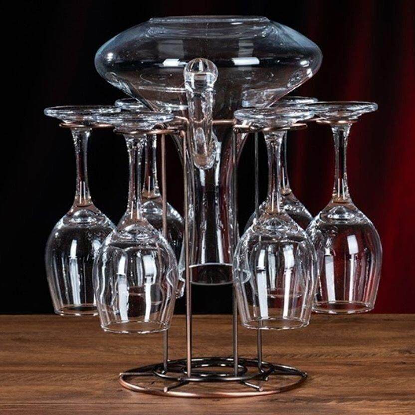 红酒醒酒器支架一体架铁艺红酒杯架子倒挂家用酒柜收纳摆件装饰品