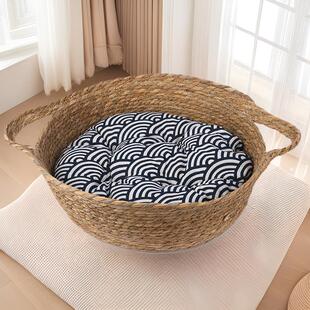 四季宠物窝半封闭比熊垫子猫房子耐磨小型犬耐抓狗窝草编睡觉床