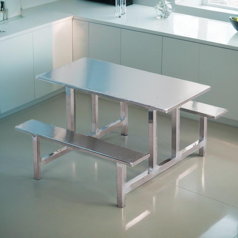 食堂餐桌椅加厚4人6人8人位工厂员工学校组合不锈钢连体快餐桌椅