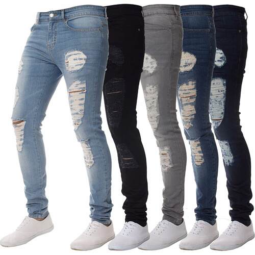 Cowboy men's pants with holes, black high waisted jeans