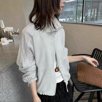 Stand up collar zipper shirt, women's shirt jacket, sun