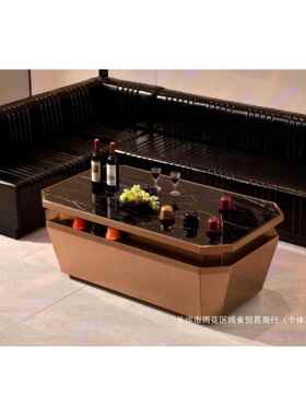 轻奢K652V酒吧茶几理石岩板化玻T璃发光卡座不锈钢简约现钢代网大