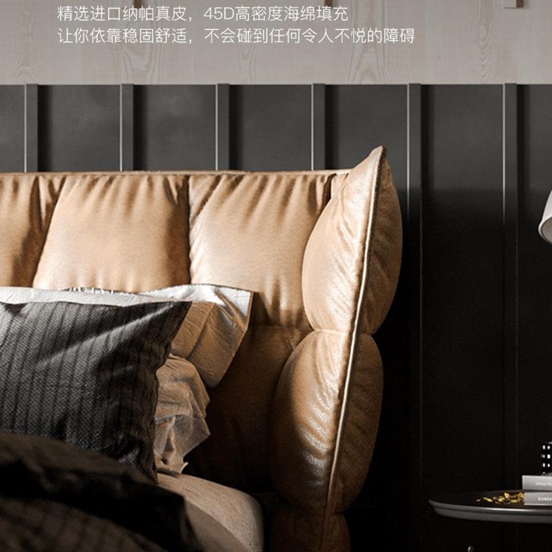 意式纳轻家奢高背卧床现代主EKZ简约帕皮艺具设计师实木.米婚床