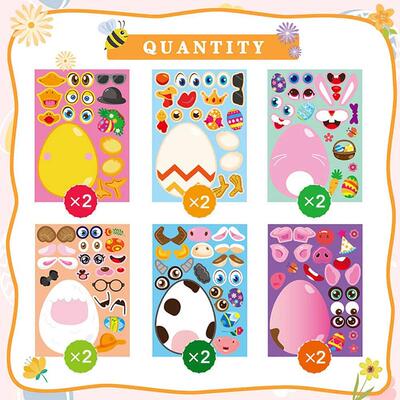 6/12Sheets Cartoon Easter Eggs Puzzle Stickers Make Your Own