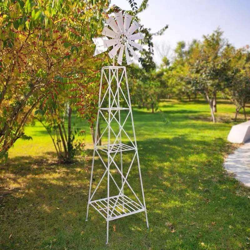 现代简约铁艺旋转风车装饰花架户外花园庭多层爬藤展示架花盆架