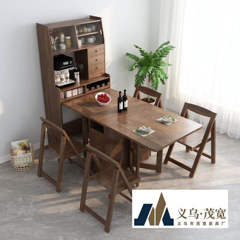 餐边柜餐桌一桌四椅组合一体多功能可折叠伸缩家用小户型实木桌子