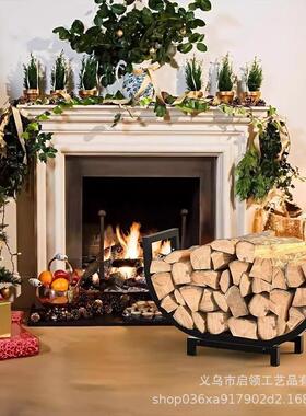 跨境室内户外壁炉工具燃烧柴火架木柴堆放储木架整理摆放收纳铁架