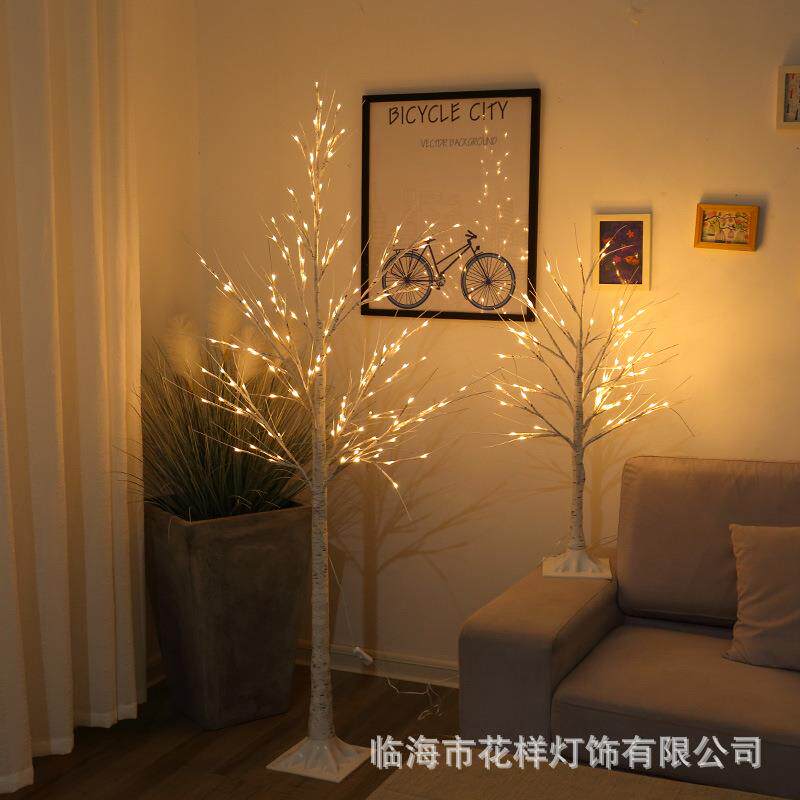 新款直销LED彩灯仿真白桦树发光圣诞树灯直播背景装饰婚庆节日布