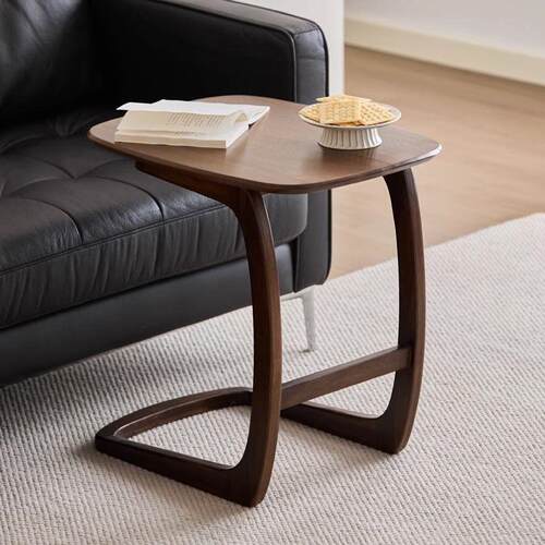 小茶几黑胡桃角几实木沙发边几客厅阳台小户型床边桌橡胶木可移动