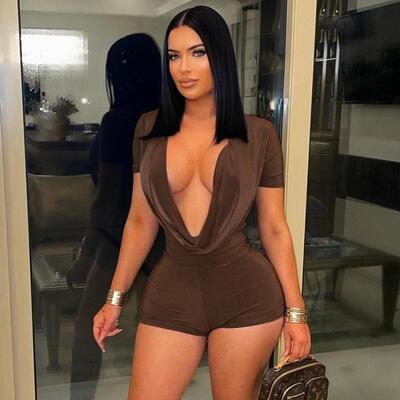 Women V Cut Out Bodycon Jumpsuit Pants Fashionable Spring