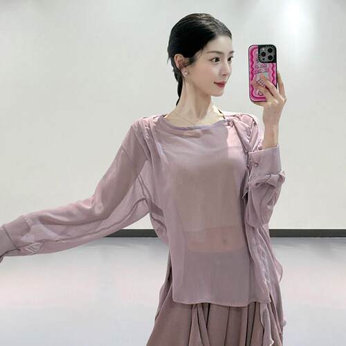 古典舞蹈服女2026新款宽松荷叶边长袖罩衫仙气飘逸日常练功服