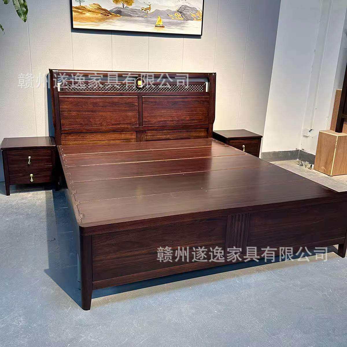新中式实木床乌金木1.8米中国风双人床 新款主卧现代简约高档婚床