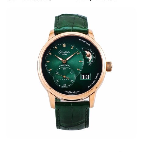[9.8新]格拉苏蒂偏心烟熏绿玫瑰金自动机械男表1-90-02-23-35-30