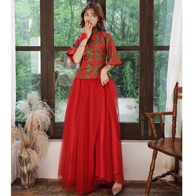 高档中式伴娘服长款红色复古国风显姐瘦团妹出演服高级感小众晚礼