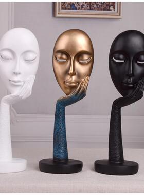 北欧创意抽象黑白艺术人脸面具摆件客厅酒柜装饰品人物雕塑工艺礼