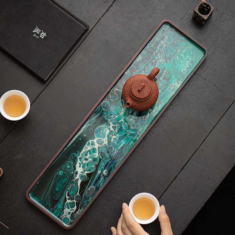 中国风 复古大漆工艺手绘树脂干泡盘实木小型茶台彷古茶托小茶盘