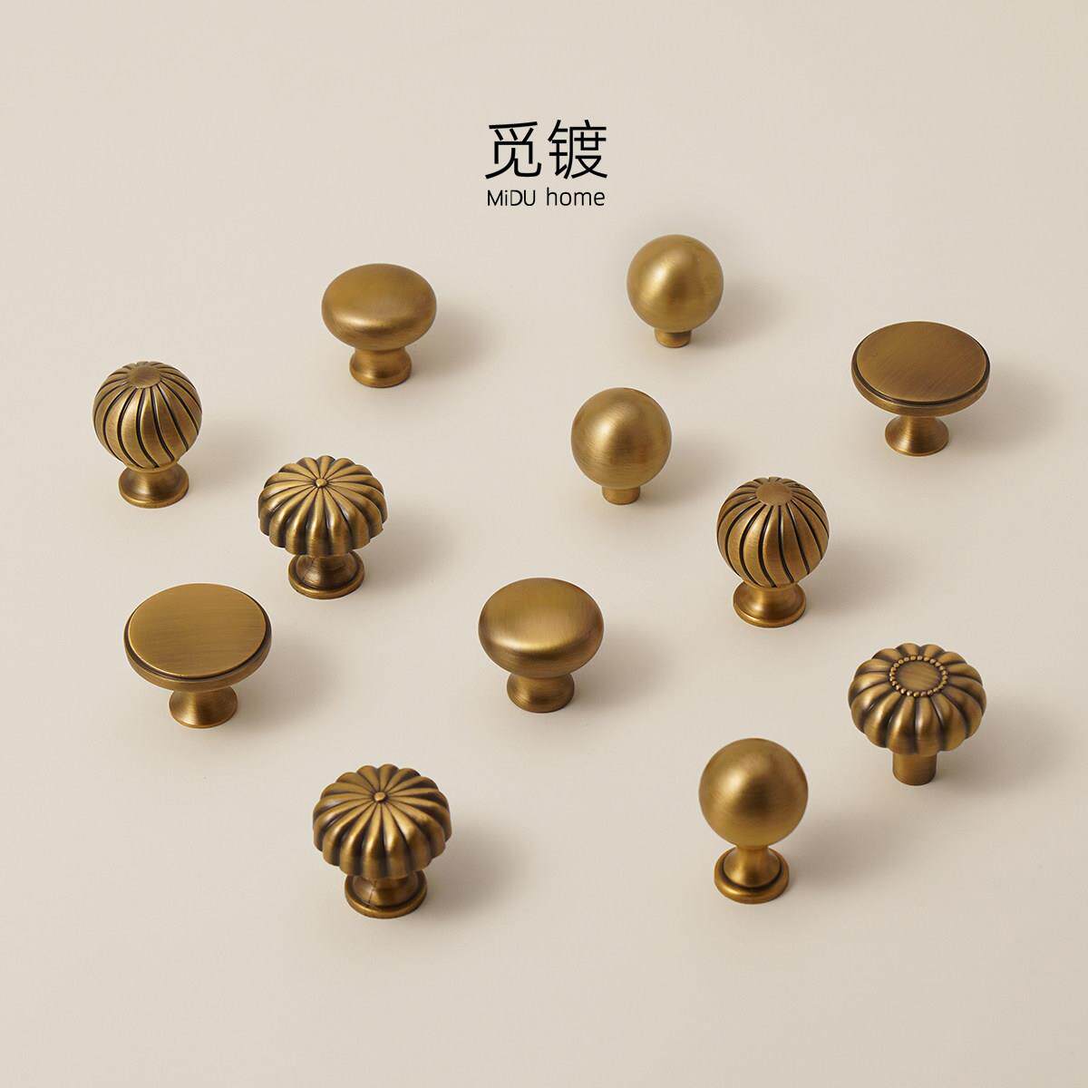 法式中古风复古黄铜拉手古铜色衣柜门抽屉柜子整体橱柜简约单孔小