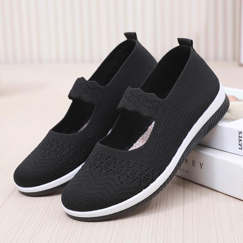 正品春夏北京布鞋飞织透气浅口妈妈鞋女平底防滑中老年老健步鞋女