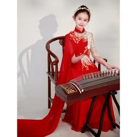 儿童古筝演出服女大童琵琶民乐艺考演奏服礼服雪纺长裙红色