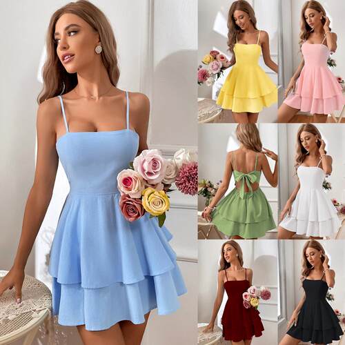 Backless lace up short suspender dress