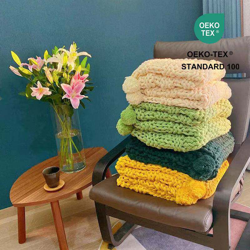 漫弦 复古手工粗线盖毯沙发搭巾 客厅地毯 加厚毛线针织毯 拍照道