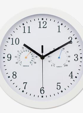 客厅家用石英钟温度计静音气挂钟现代简约大湿钟挂墙RY612BLW装饰