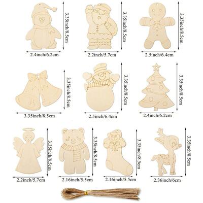 10Pcs Christmas Wooden Ornament Cute Santa Snowman Snowman D