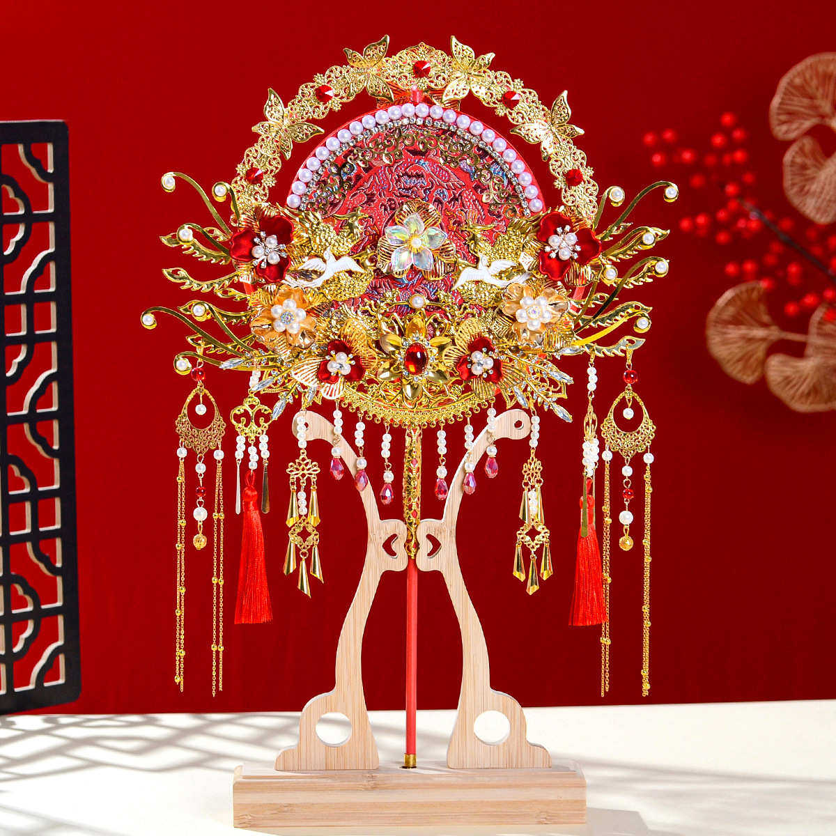 新娘结婚团扇手工diy材料包中式婚礼出嫁喜扇红色重工成品手工扇,居家日用,扇子,淘宝优惠券,粉丝福利购,淘宝优惠卷