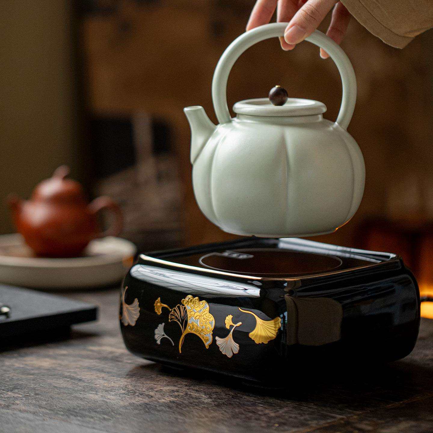 弥言家用四方电陶炉煮茶小茶炉高颜值银壶陶壶煮茶底座高功率茶炉