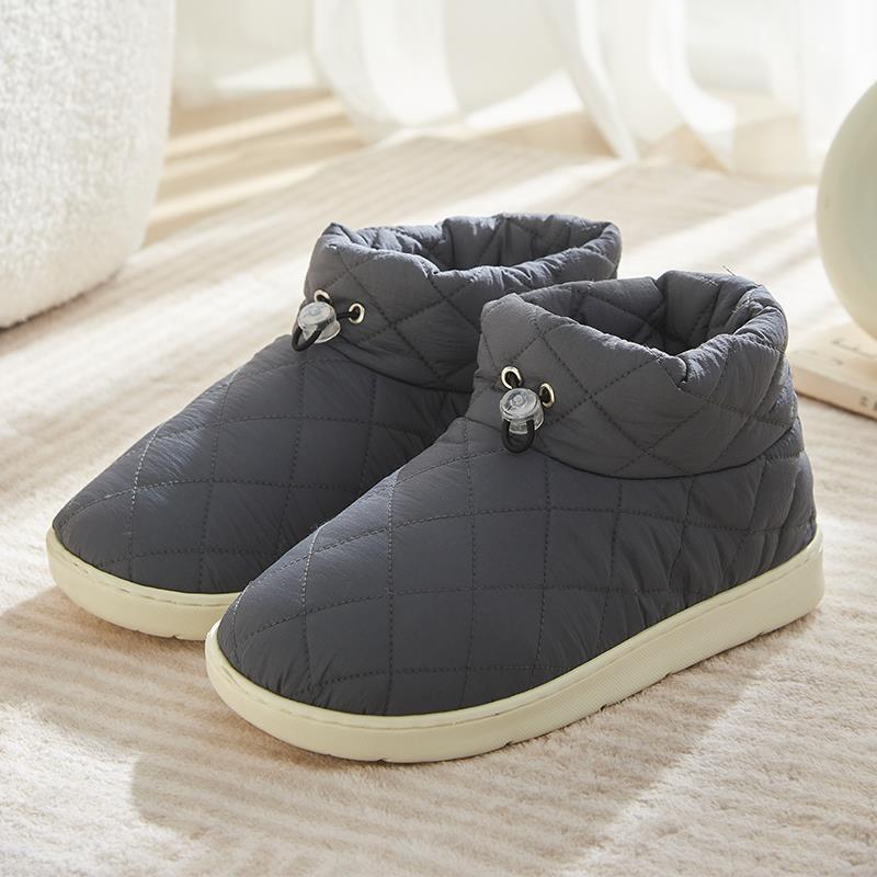 正品家居棉拖鞋女冬包跟底加暖绒保加厚情侣室内羽天绒月子鞋家用