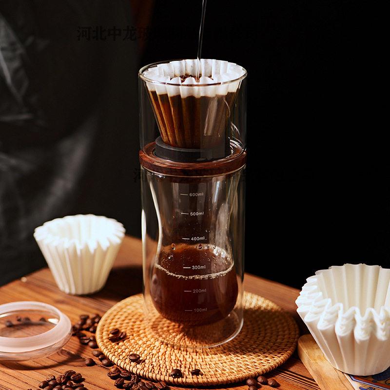 硼硅双层玻璃分享壶咖啡滤杯胡桃木意式家用咖啡器具手冲咖啡壶