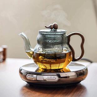玻高硼硅煮茶壶慧藝坊木耐璃热透黑福把禄壶加厚00352过滤泡茶煮