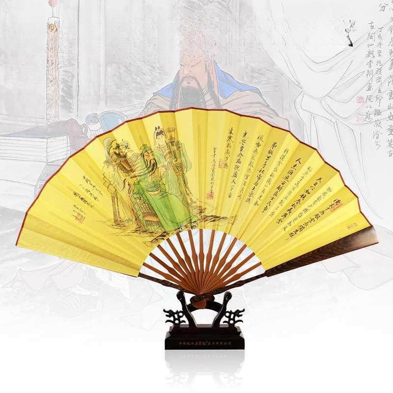 杭州扇子33cm鸡翅木竹芯手绘真丝绢画扇风古典男式折扇
