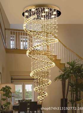 F7N2N1楼梯水晶吊灯 长吊灯 复式楼梯间 吊线水晶灯 别墅旋转楼梯