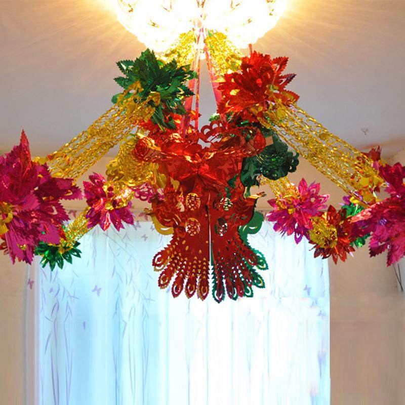 婚房装饰拉花套装卧室客厅布置屋顶吊蓝花球喜庆挂饰吊顶彩带彩条