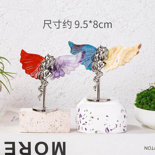 天然水晶蝴蝶翅膀恶魔天使摆件跨境水晶工艺品家居饰品桌面摆件