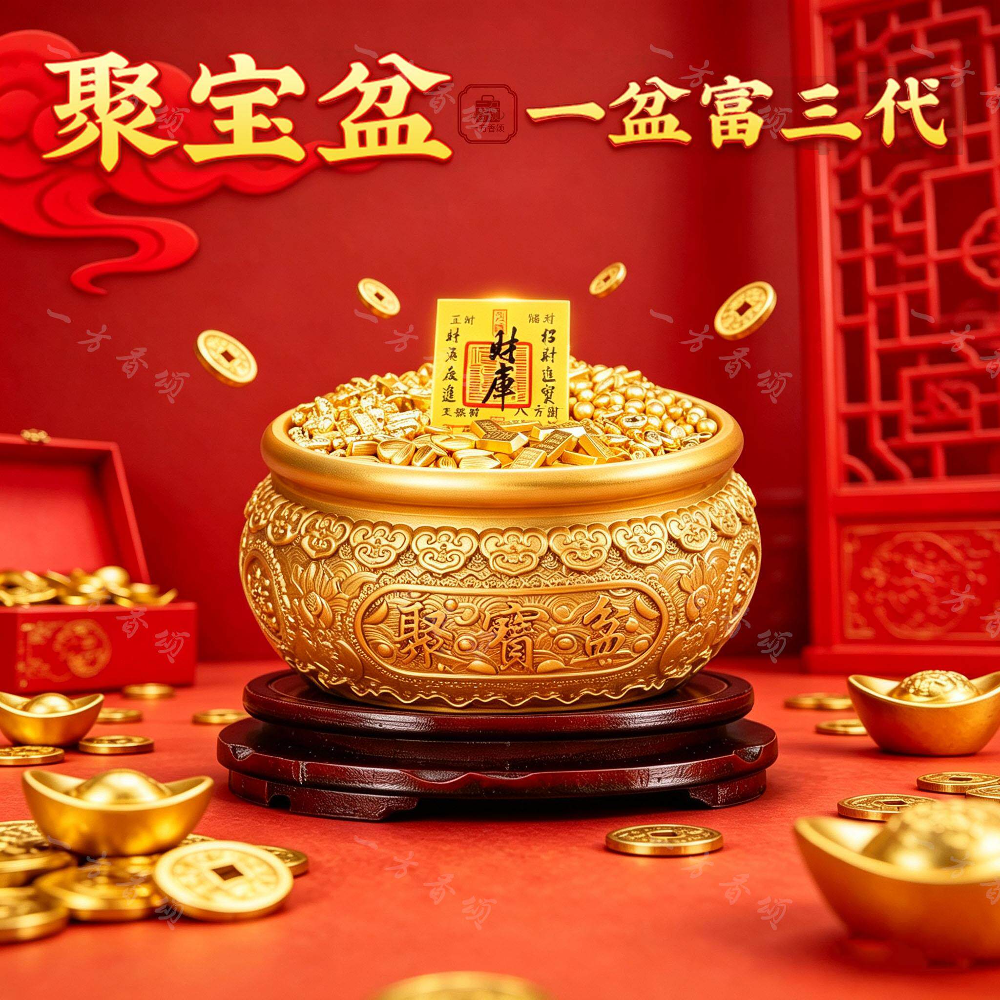 新款加厚黄铜聚宝盆摆件招财缸客厅工艺品招财进宝办公室装饰品