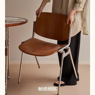 灰质木作DSC106餐椅北欧中古风餐椅简约休闲椅不锈钢靠背椅子