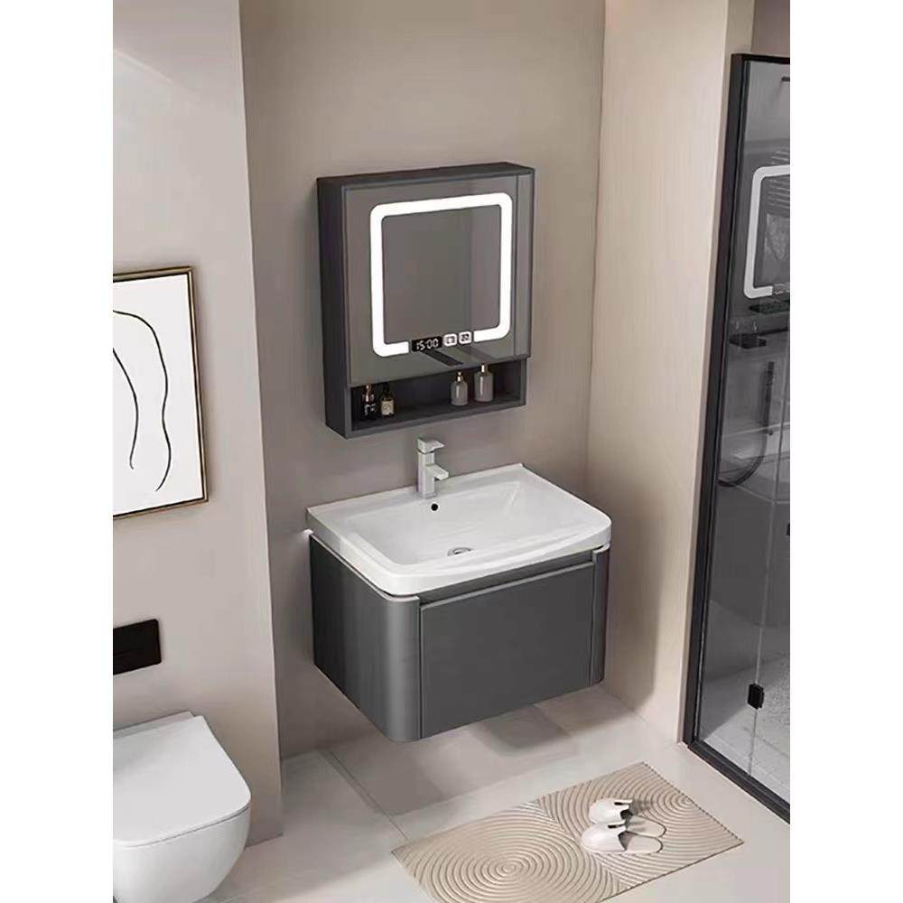 加厚太空铝合金浴室柜组合洗脸盆卫生间洗漱台陶瓷一体洗手盆圆角