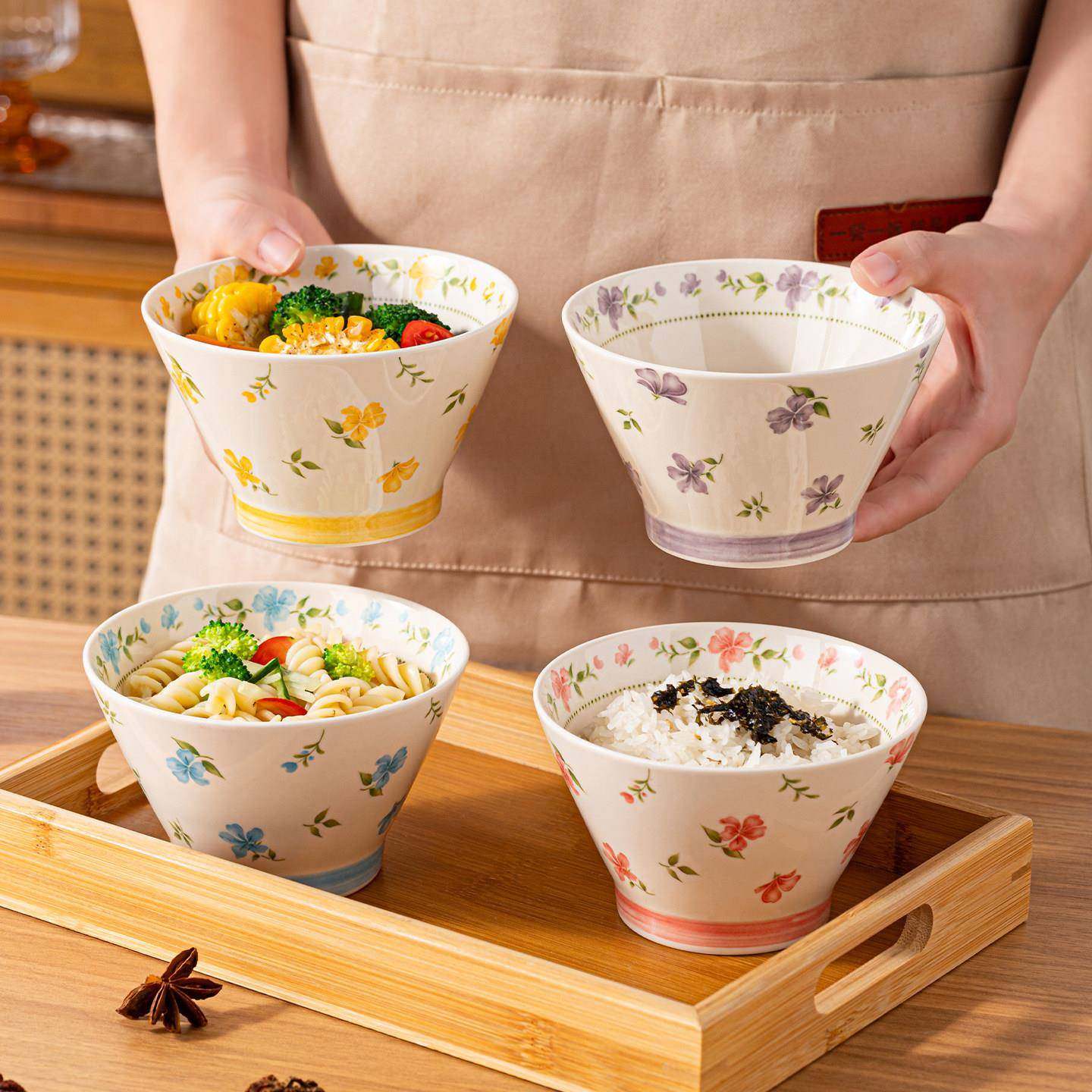 斗笠碗家用2025新款个人专用高脚碗好看的吃面条汤面碗陶瓷米饭碗,餐饮具,碗,淘宝优惠券,粉丝福利购,淘宝优惠卷