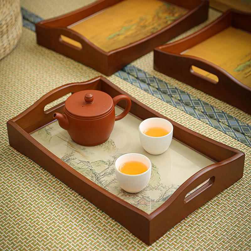竹制盘多功具能弧把托盘厅茶几家用茶收客纳托盘菜点心水果盘ali-